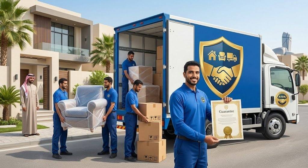 فريق عمل محترف يقوم بفك وتغليف ونقل الأثاث بأمان وعناية ضمن خدمات نقل عفش حي الورود بالرياض لضمان راحة وسلامة ممتلكات العملاء.